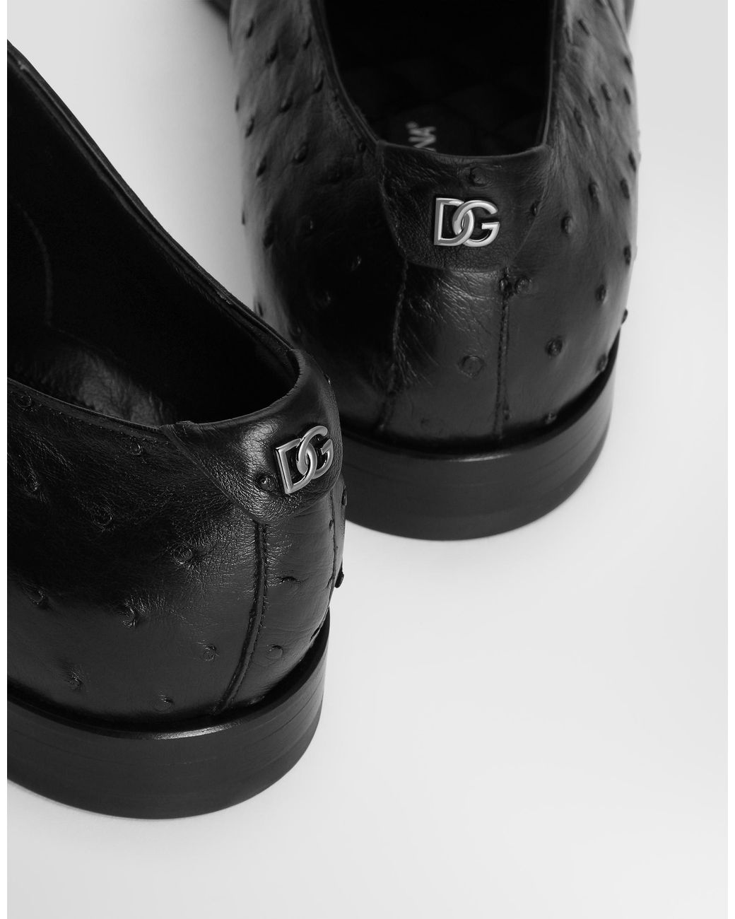 Dolce & Gabbana Black Ostrich Leather Derby Shoes for men