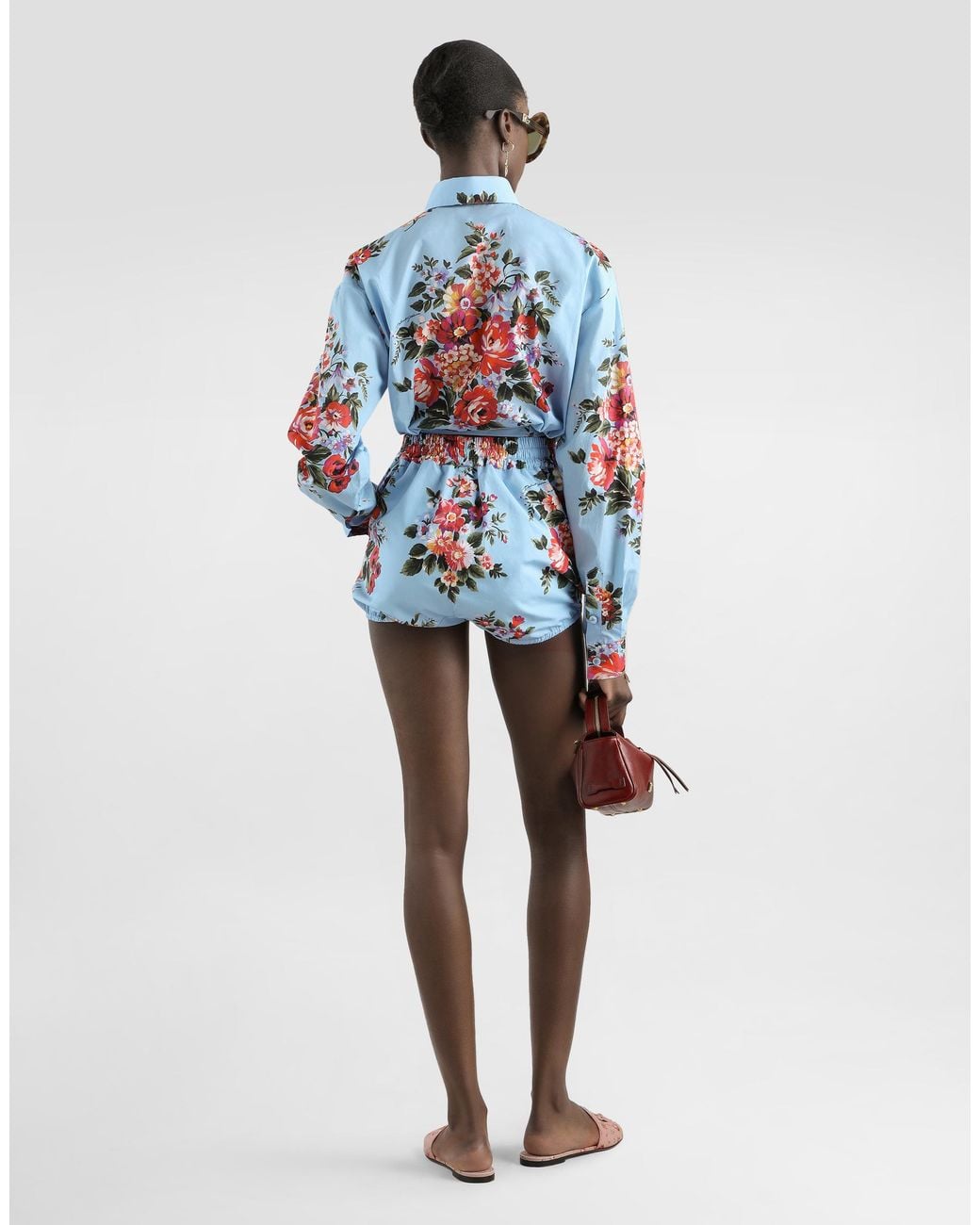 Dolce & Gabbana White Flower Bouquet-Print Cotton Shirt
