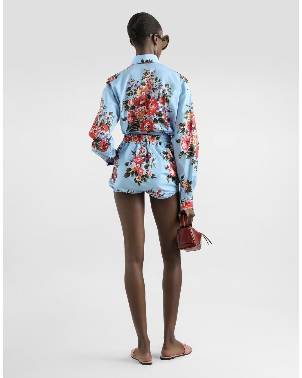 Dolce & Gabbana White Flower Bouquet-Print Cotton Poplin Culotte