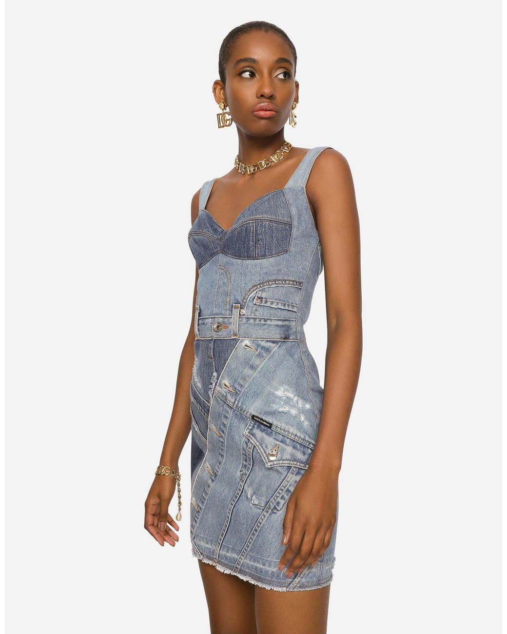 patchwork denim dress