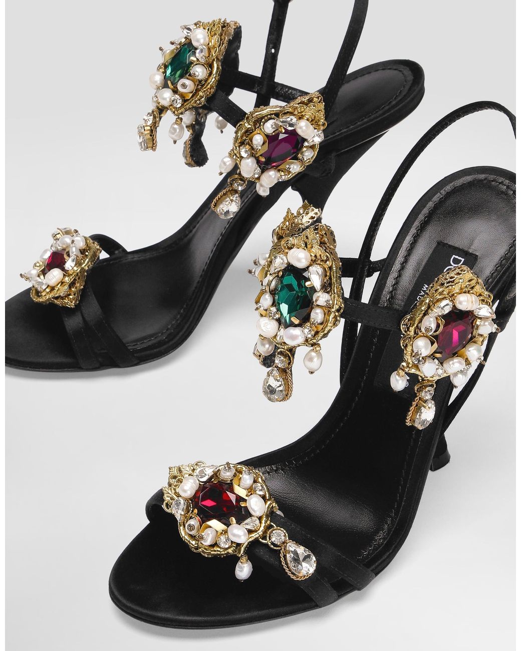 Dolce & Gabbana Black Satin Sandals With Embroidery