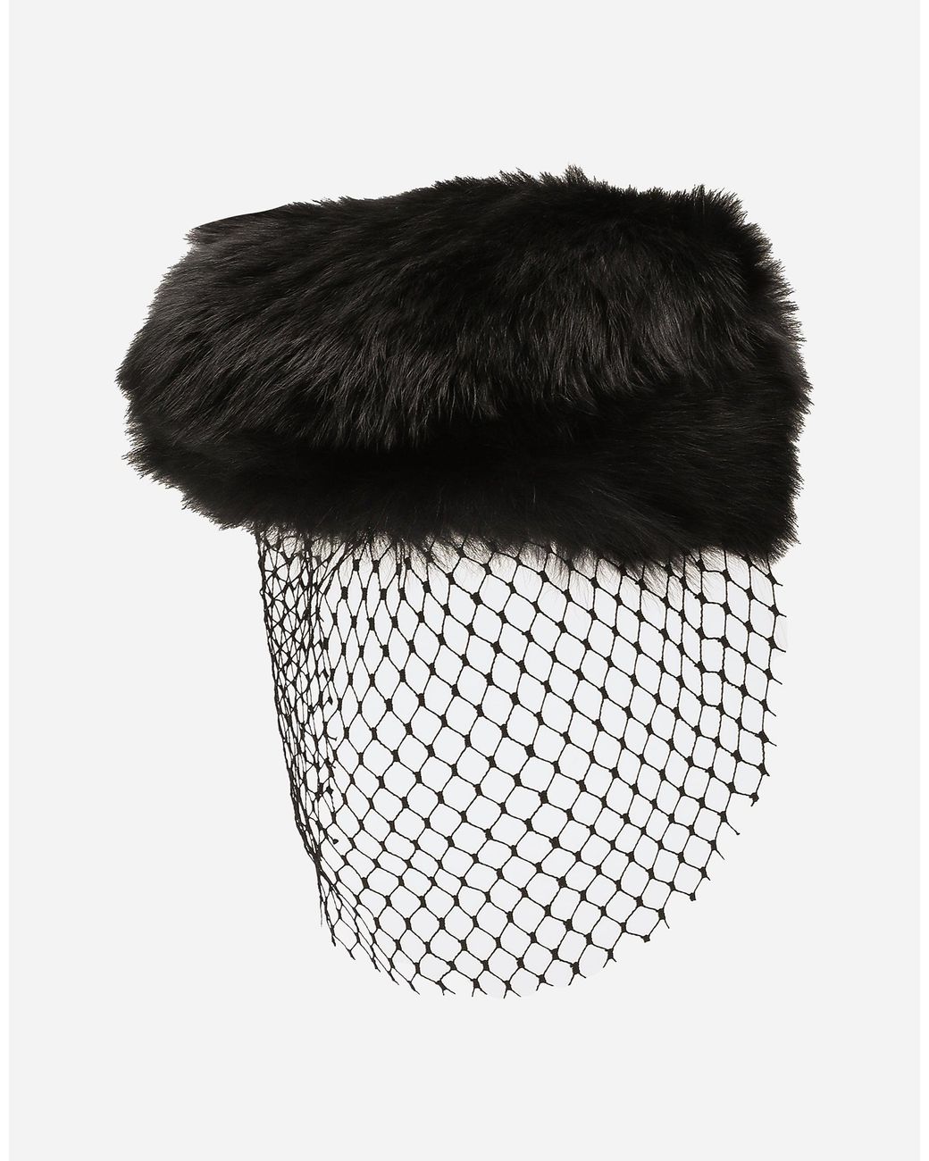 Dolce & Gabbana Black Shearling Flat Cap With Veil