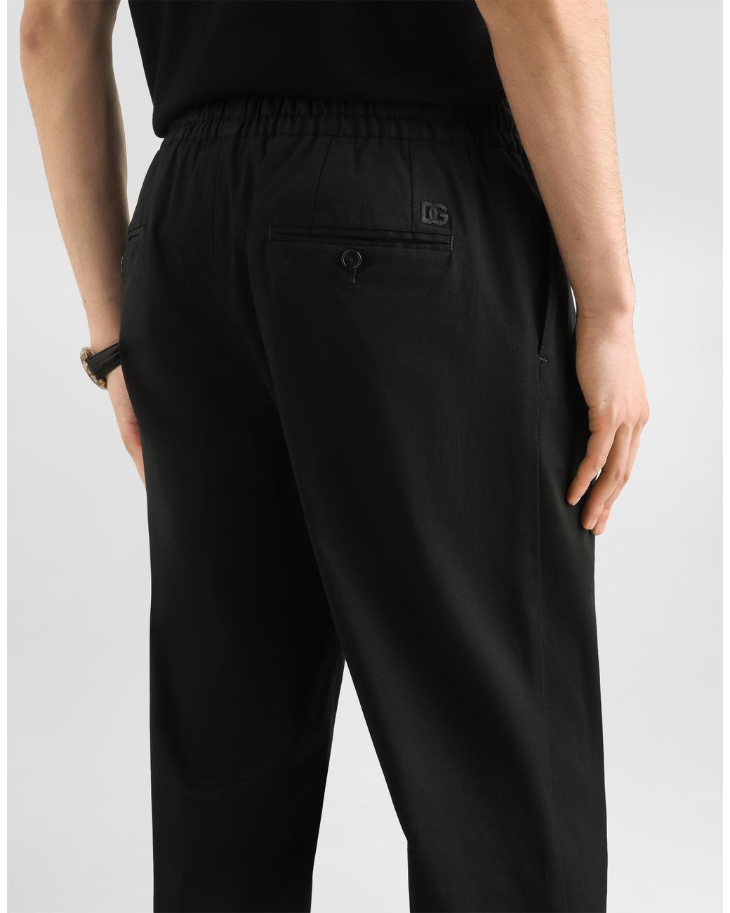 Dolce & Gabbana Black Cotton Gabardine Jogging Trousers for men