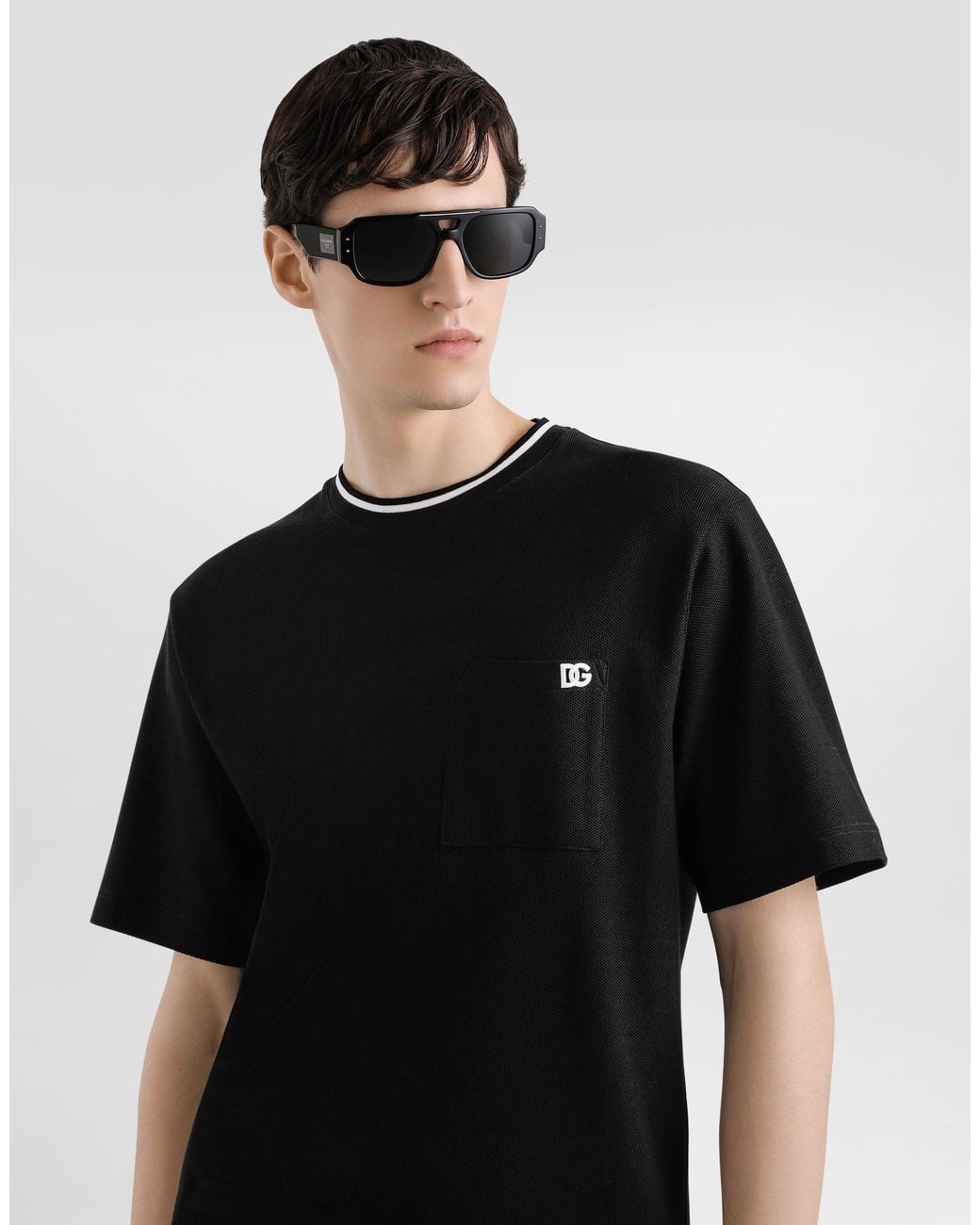 Dolce & Gabbana Black Cotton Piqué T-Shirt for men