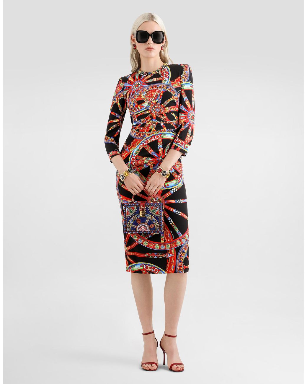 Dolce & Gabbana Red Carretto-Print Charmeuse Dress