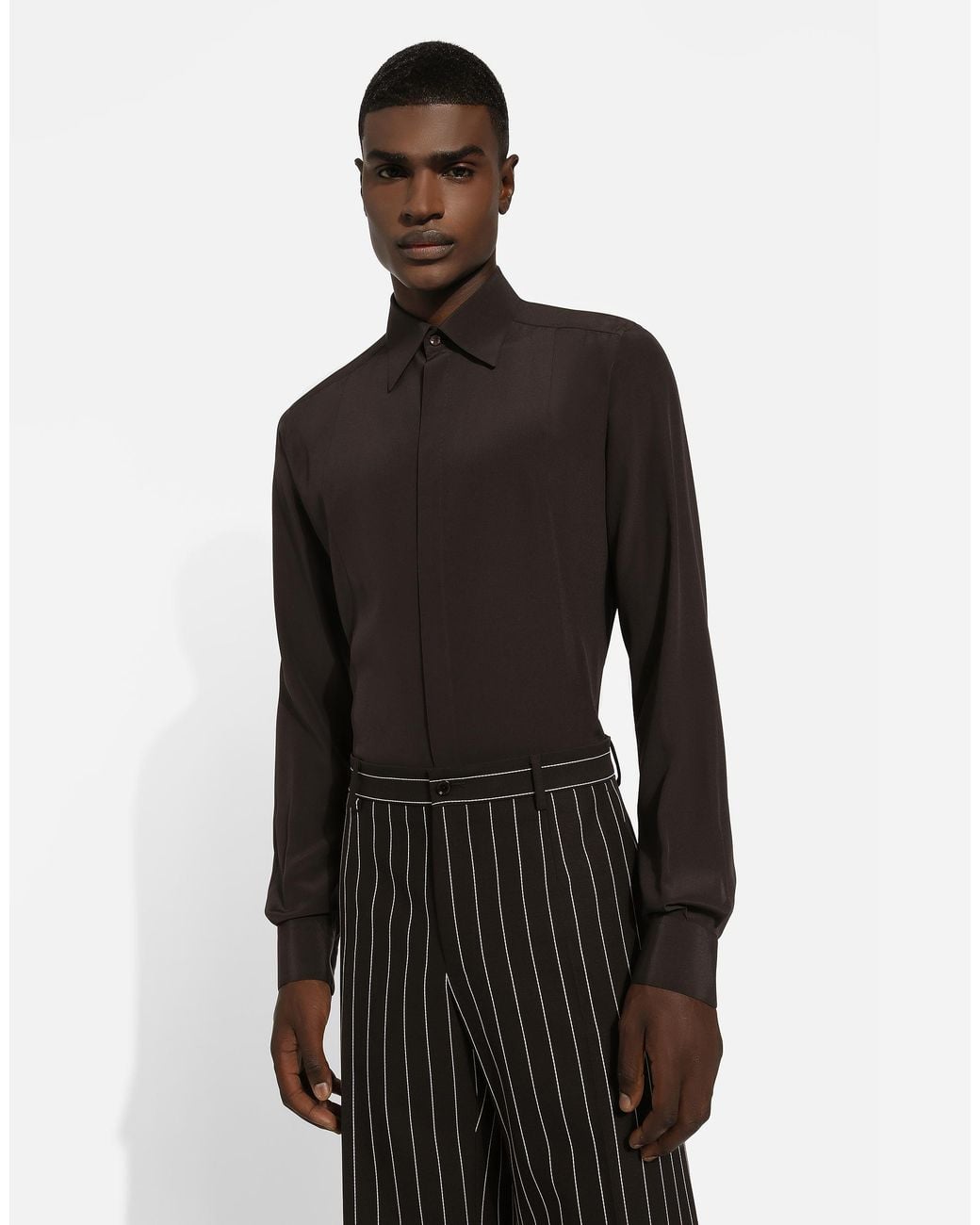 Dolce & Gabbana Black Silk Martini-Fit Shirt With Shirt Front for men