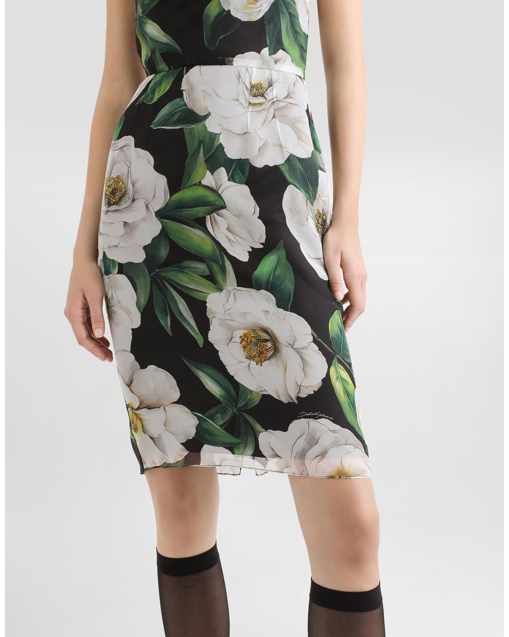 Dolce & Gabbana White Gardenia- Chiffon Midi Dress