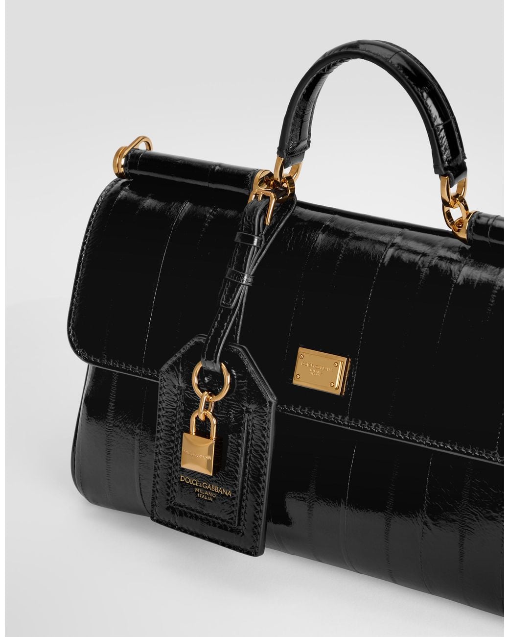 Dolce & Gabbana Black Medium My Sicily Eel Handbag