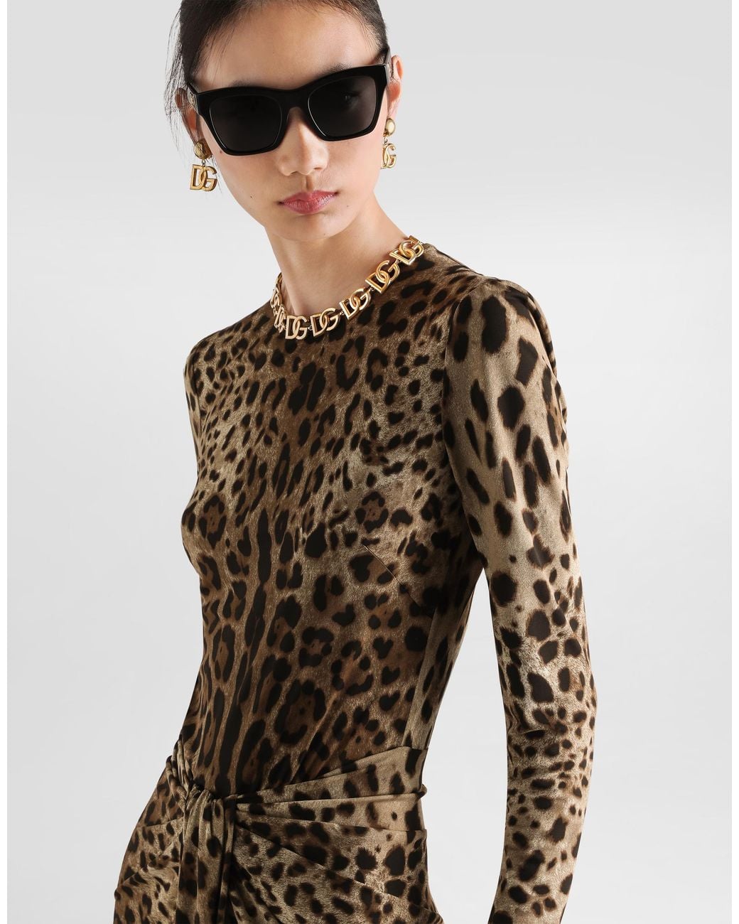 Dolce & Gabbana Natural Leo- Viscose Jersey Dress