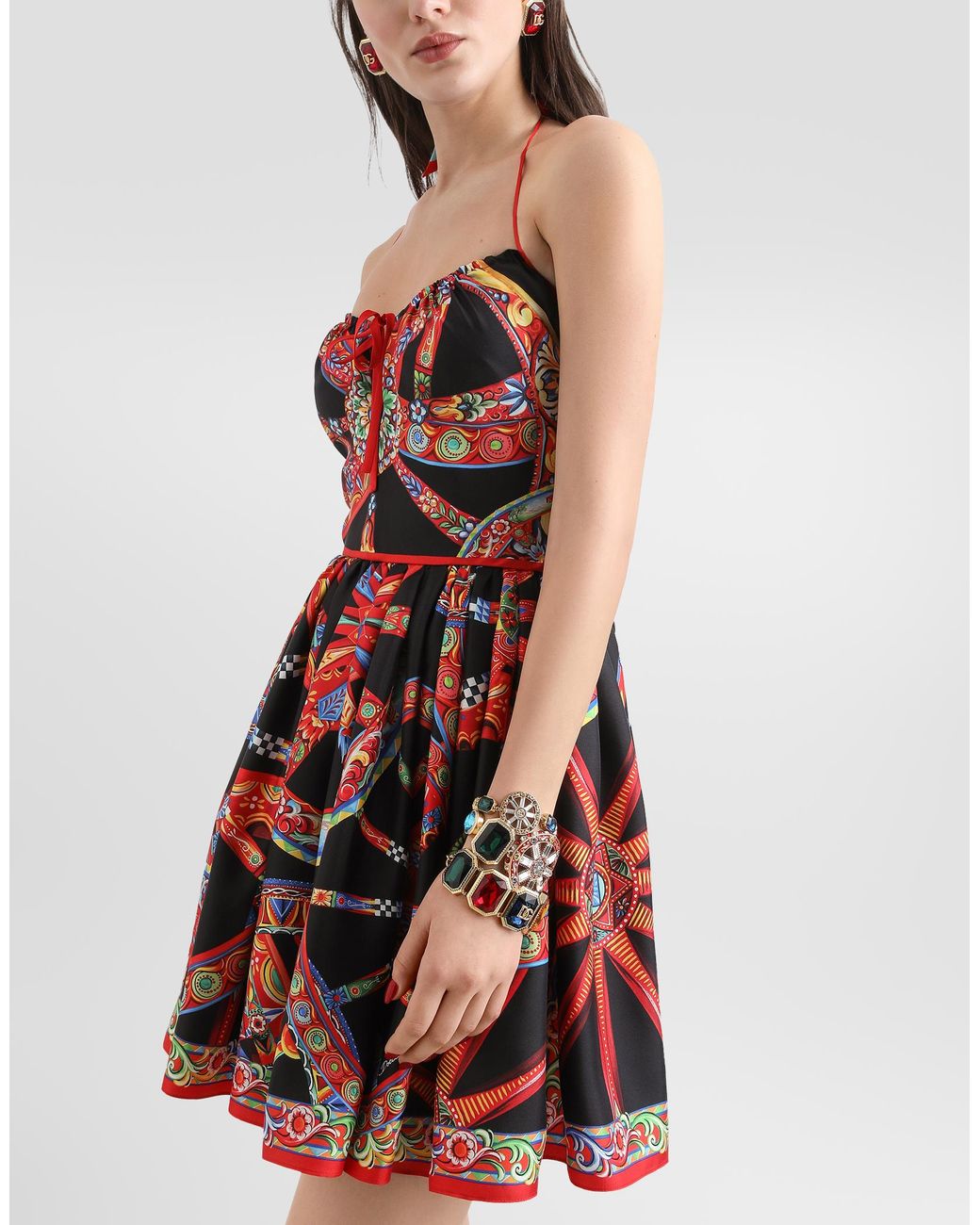 Robe En Twill De Soie À Imprimé Carretto Dolce & Gabbana en coloris Red