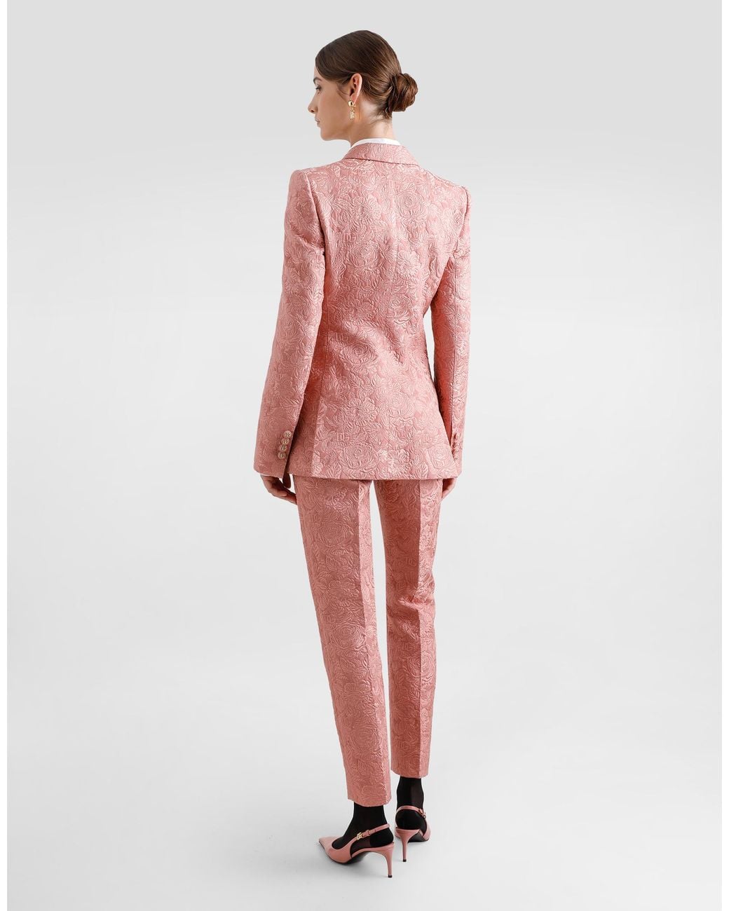 Dolce & Gabbana Pink Floral Quilted Jacquard Single-Breasted Jacket