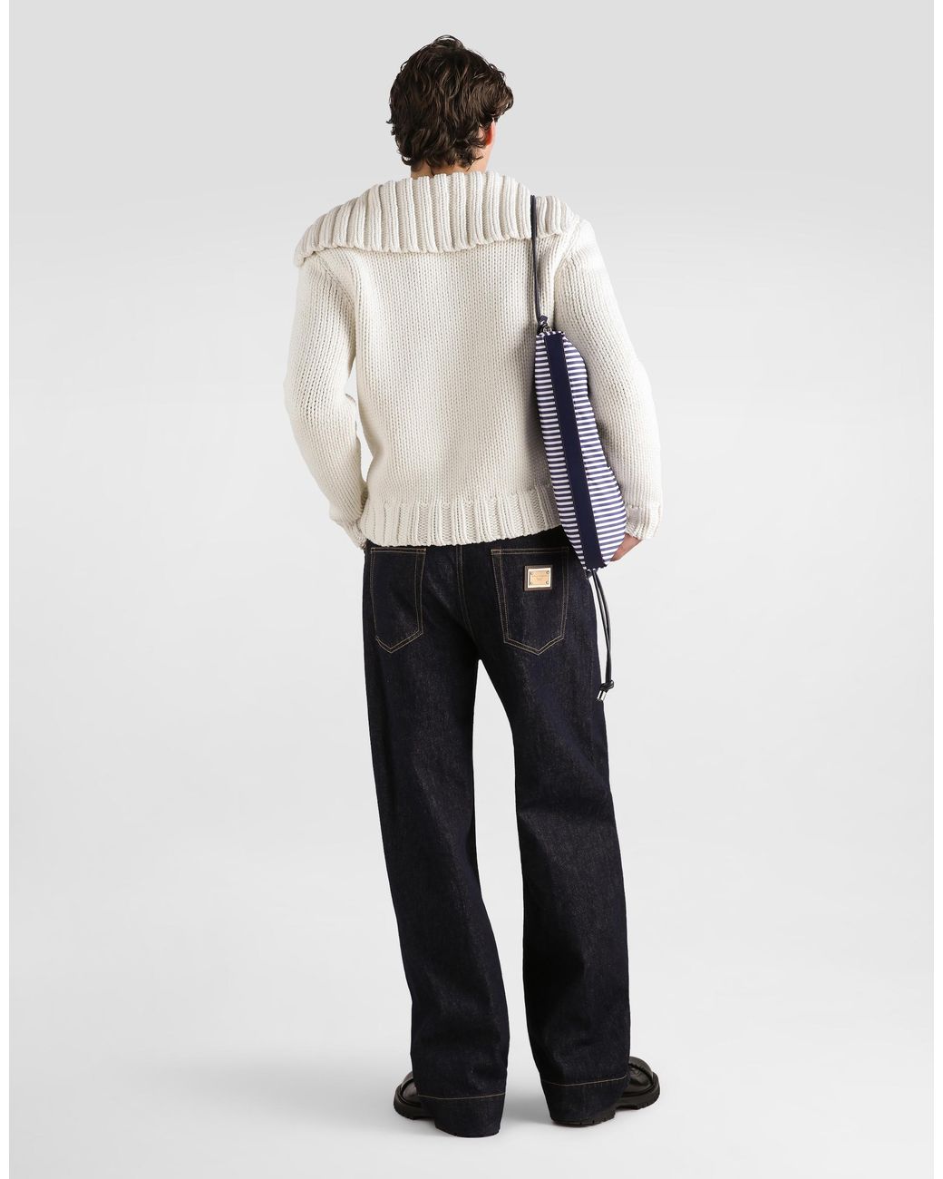 Dolce & Gabbana Natural Smooth Knit Pullover With Logo for men