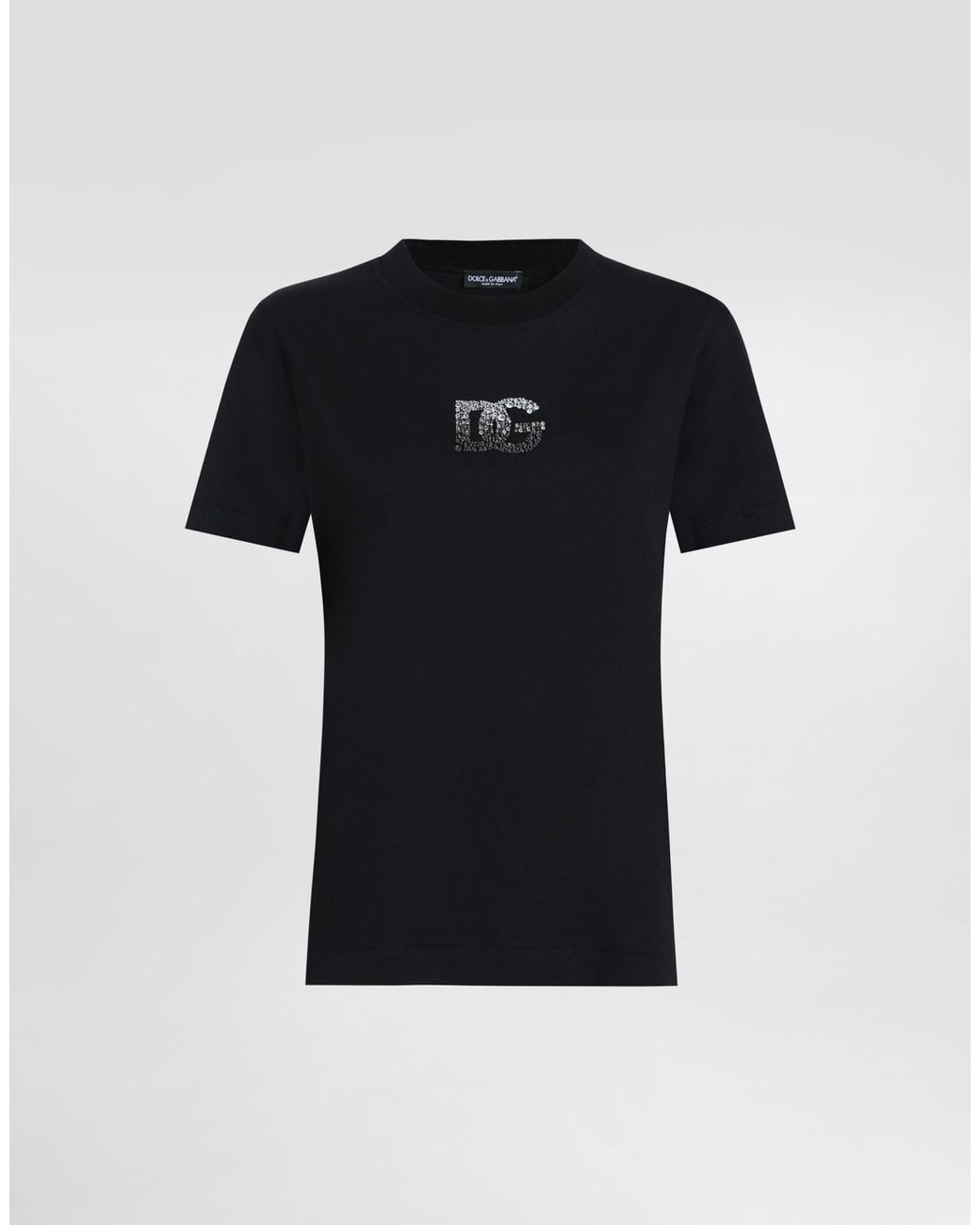 Dolce & Gabbana Black T-Shirt With A Logo Finished With Shimmering Crystals