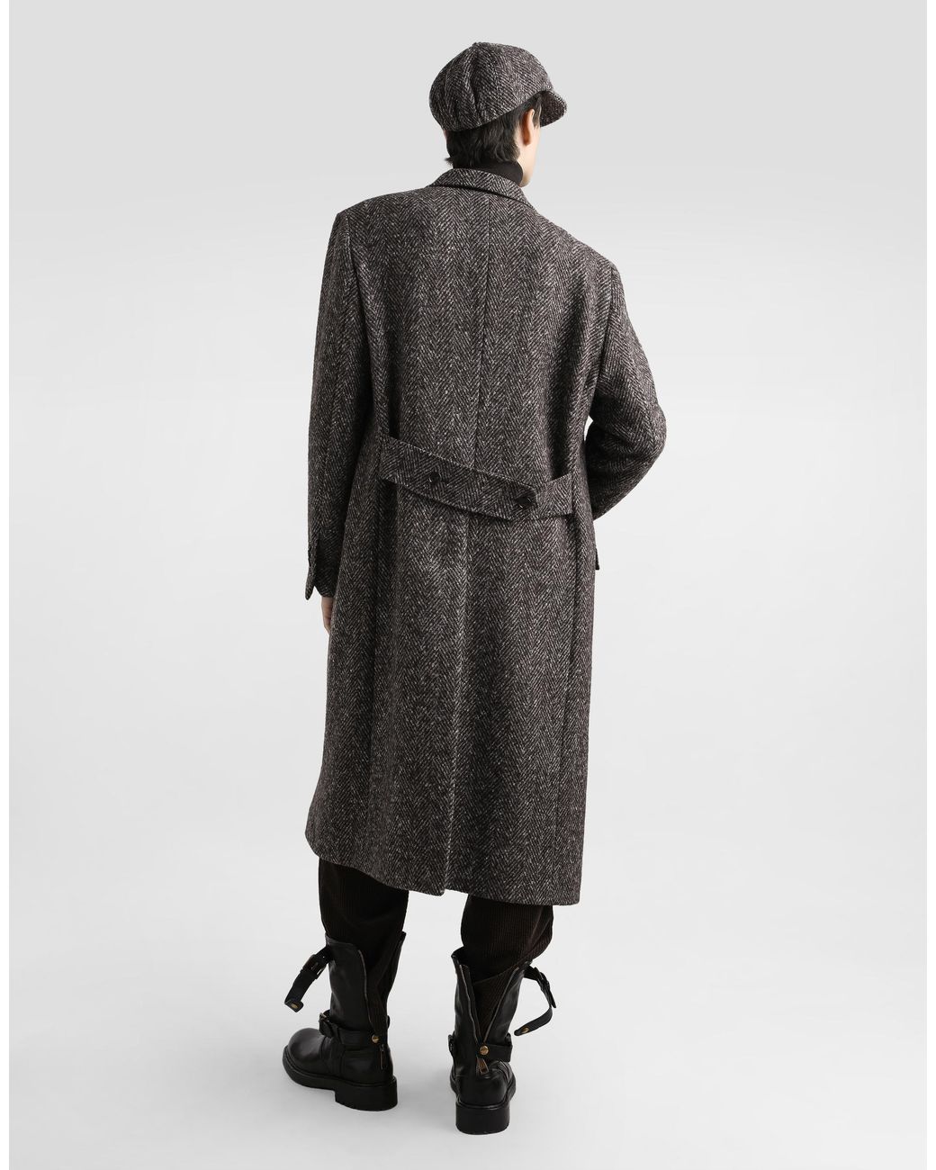 Dolce & Gabbana Gray Double-Breasted Herringbone Coat for men