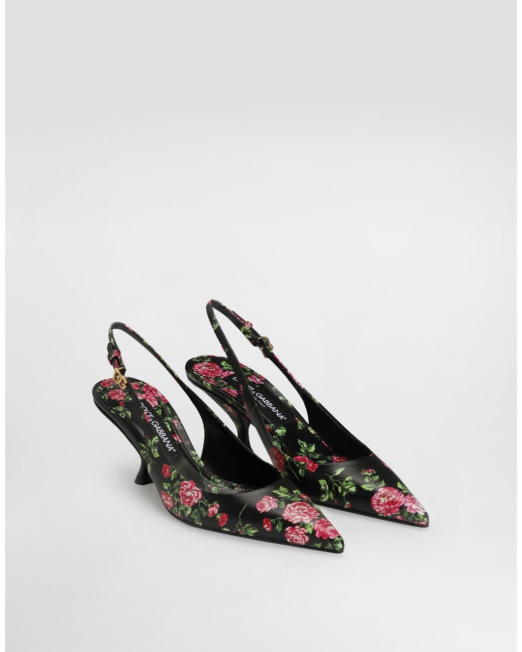 Dolce & Gabbana White Lollo Calfskin Slingback With Rose Print
