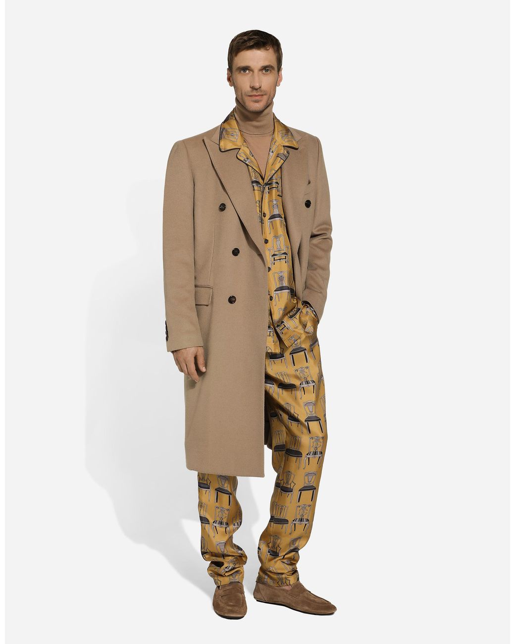 Dolce & Gabbana Natural Double-Breasted Cashmere Coat for men