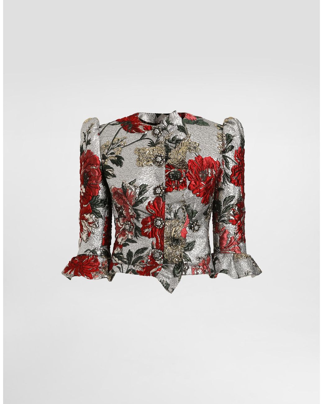 Dolce & Gabbana White Single-Breasted Floral Jacket With Ruffles