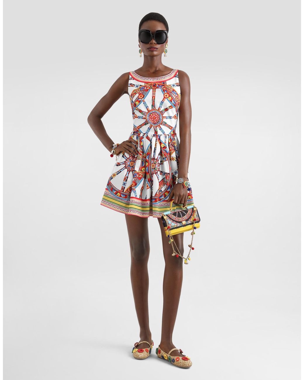 Dolce & Gabbana White Carretto-Print Poplin Midi Dress