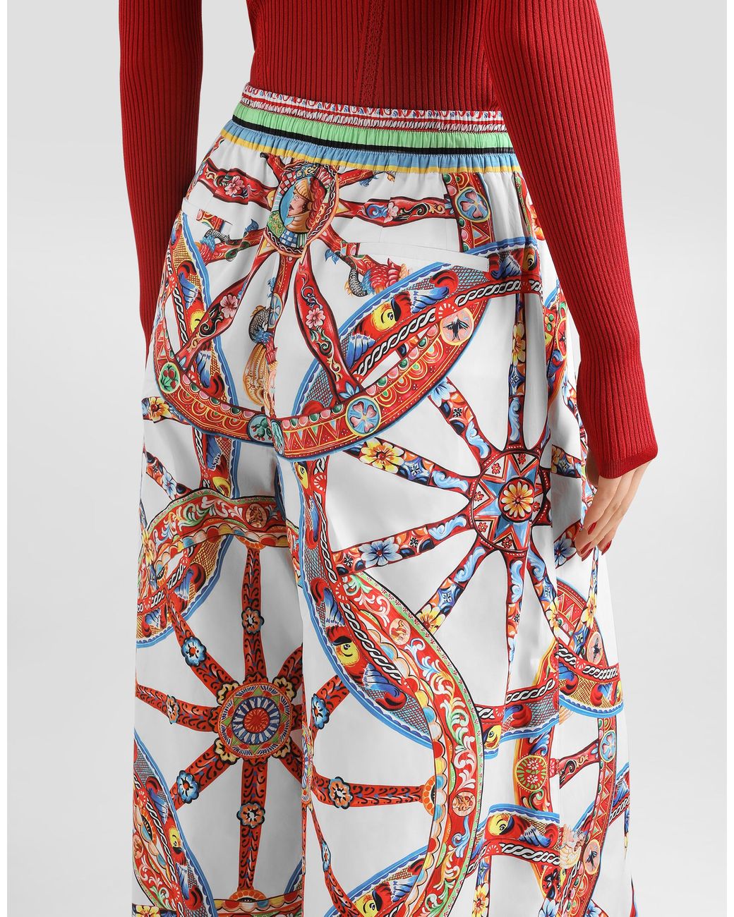 Dolce & Gabbana White Carretto-Print Poplin Trousers