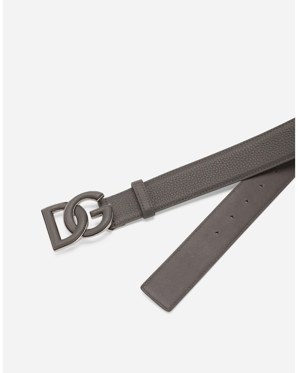 Dolce & Gabbana Gray Deerskin-Print Calfskin Belt With Logo Print for men