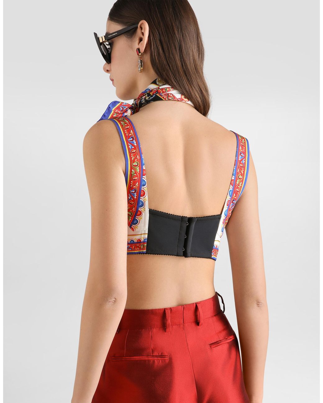 Dolce & Gabbana White Carretto-Print Charmeuse Top