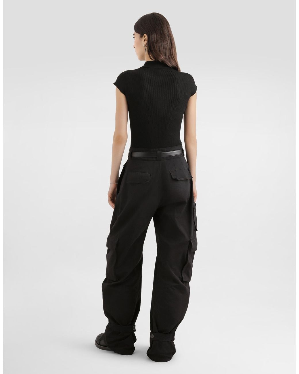 Dolce & Gabbana Black Ribbed Polo Sweater