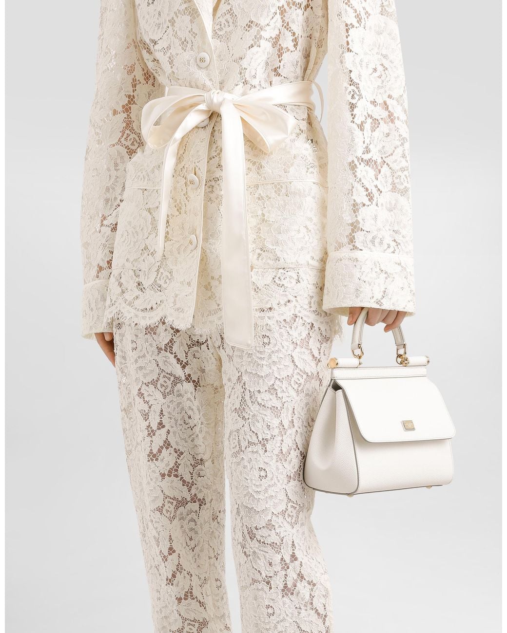 Dolce & Gabbana White Small Dauphine Leather Sicily Bag