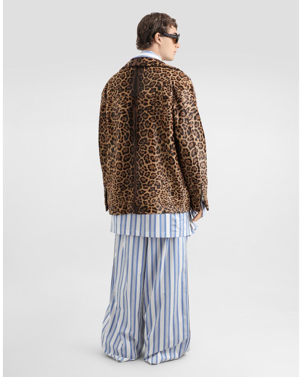 Dolce & Gabbana Brown Leopard-Print Pony Shirt-Style Jacket for men