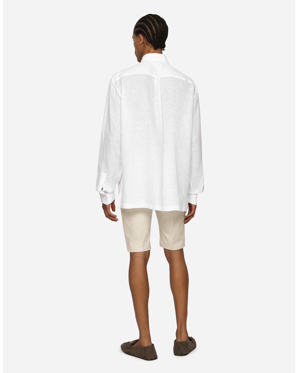 Dolce & Gabbana White Linen Hawaiian Shirt With Dg Hardware for men