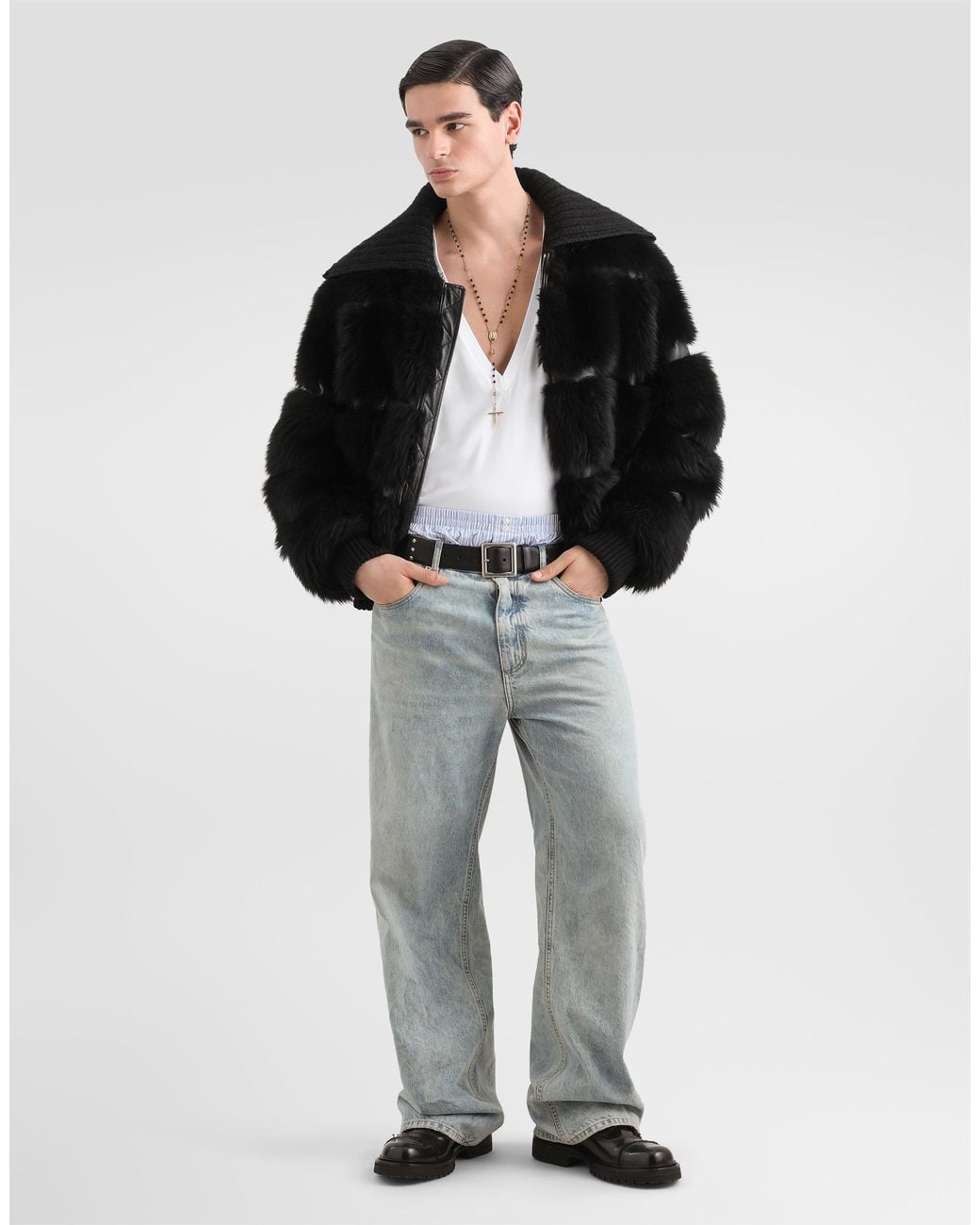 Dolce & Gabbana Black Fur Bomber Jacket for men