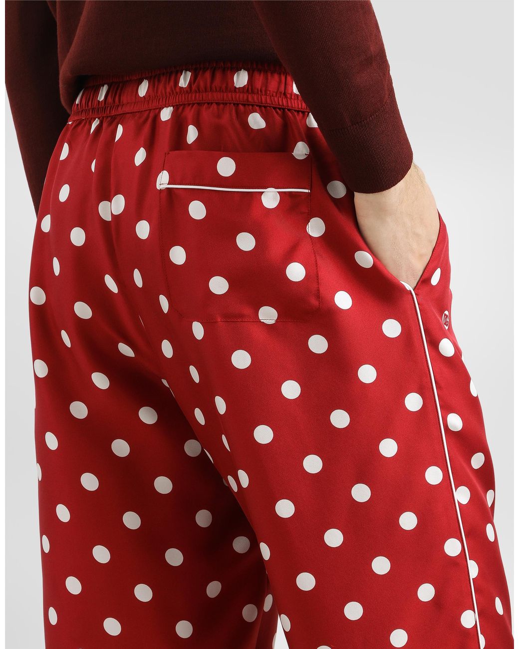 Dolce & Gabbana Red Polka Dot-Print Vanity Silk Twill Trousers for men