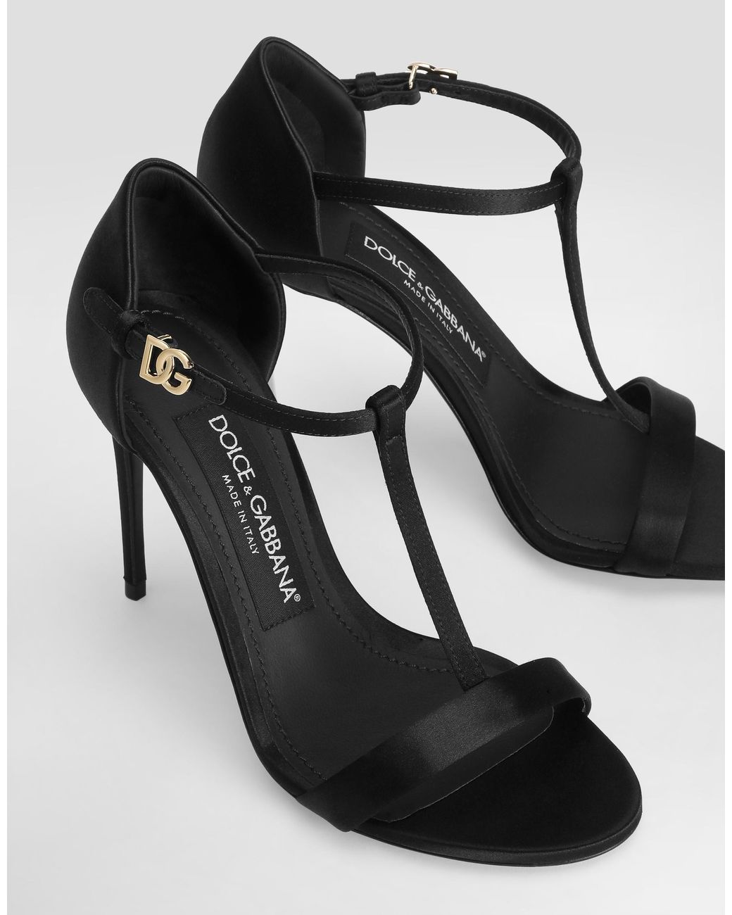 Dolce & Gabbana Black Satin T-Bar Sandals