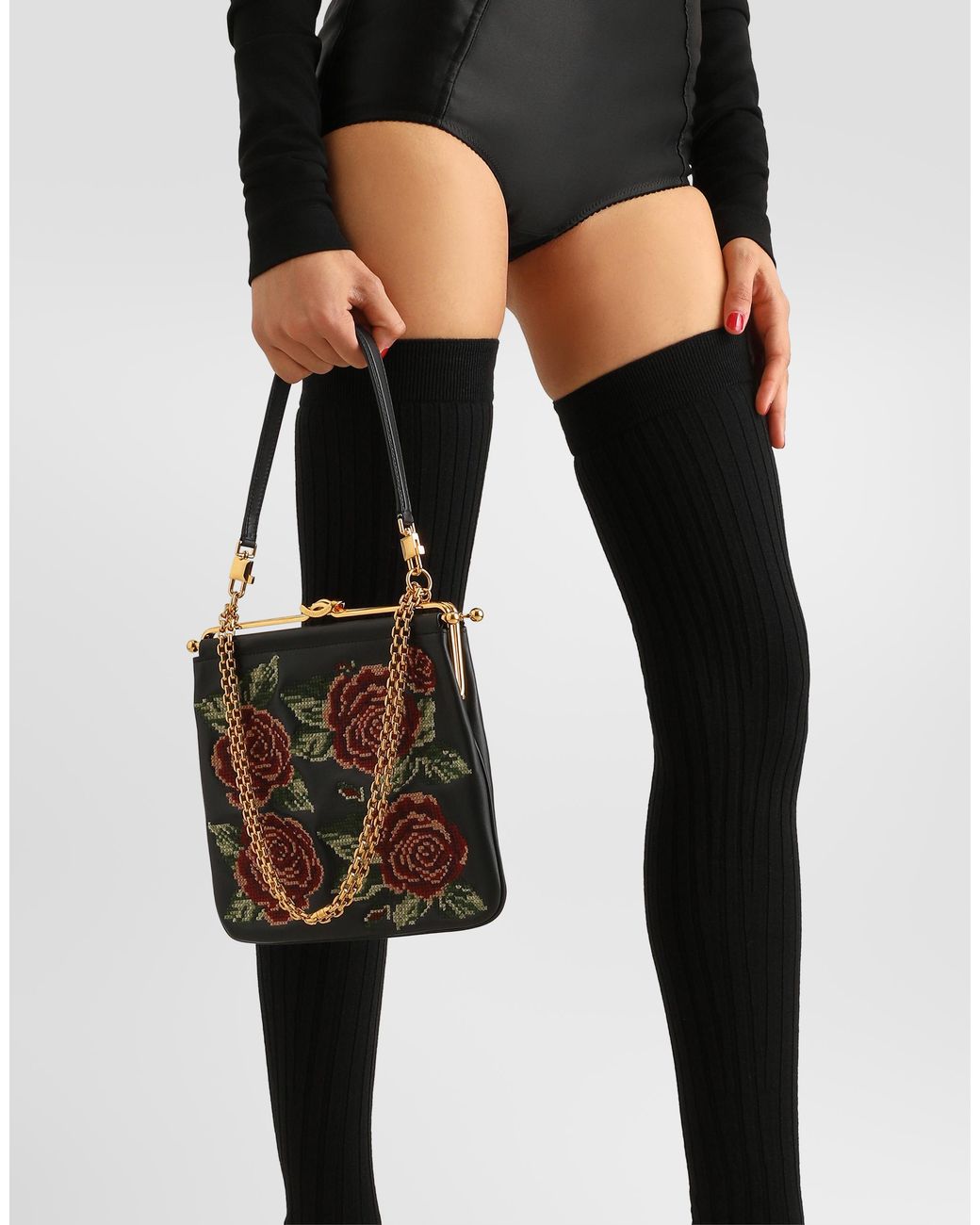 Dolce & Gabbana Black Dina Shoulder And Crossbody Bag With Fine Stitch Embroidery