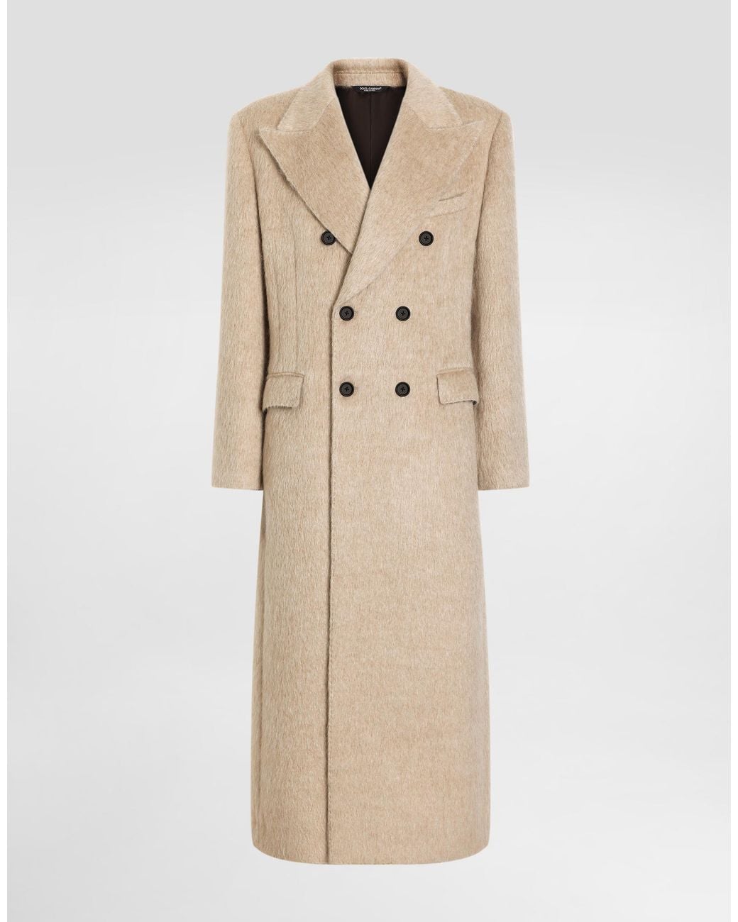 Dolce & Gabbana Natural Long-Haired Mohair Blend Double-Breasted Coat for men