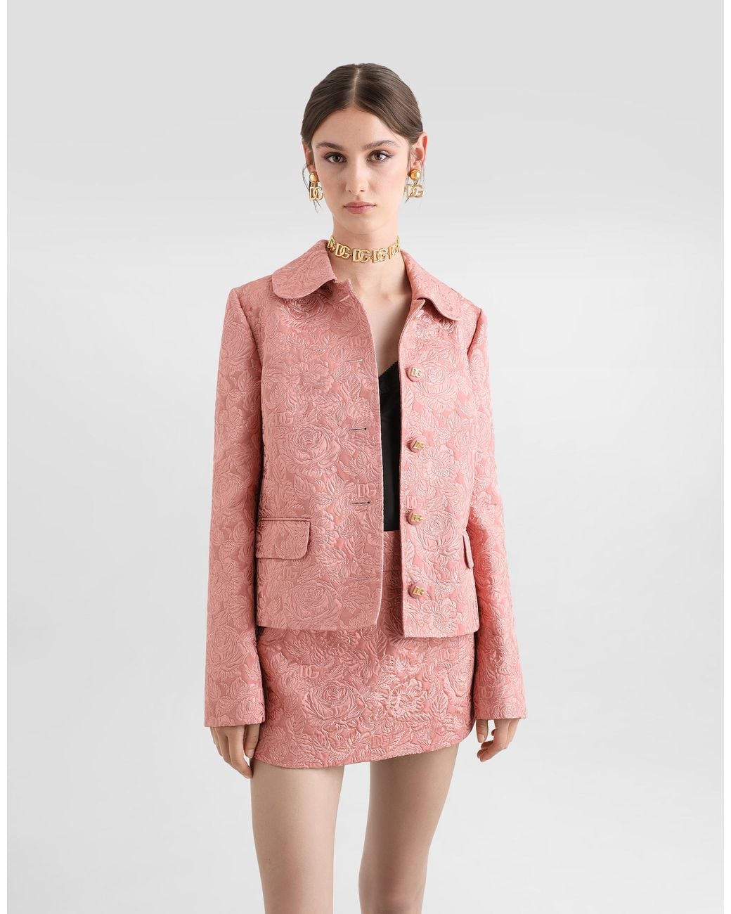Dolce & Gabbana Pink Single-Breasted Floral Quilted Jacquard Gabbana Jacket