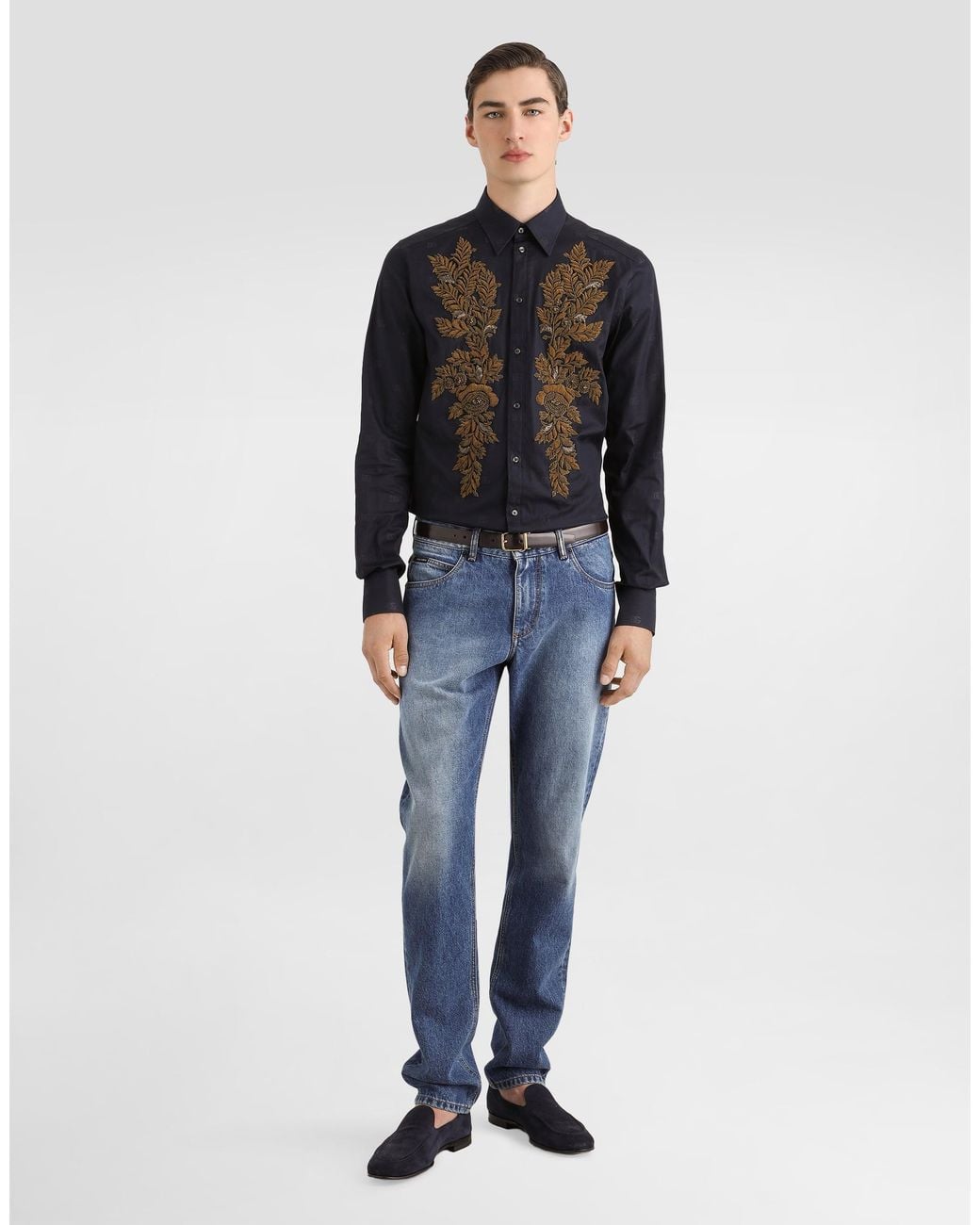 Dolce & Gabbana Blue Logo-Print Martini Poplin Shirt for men