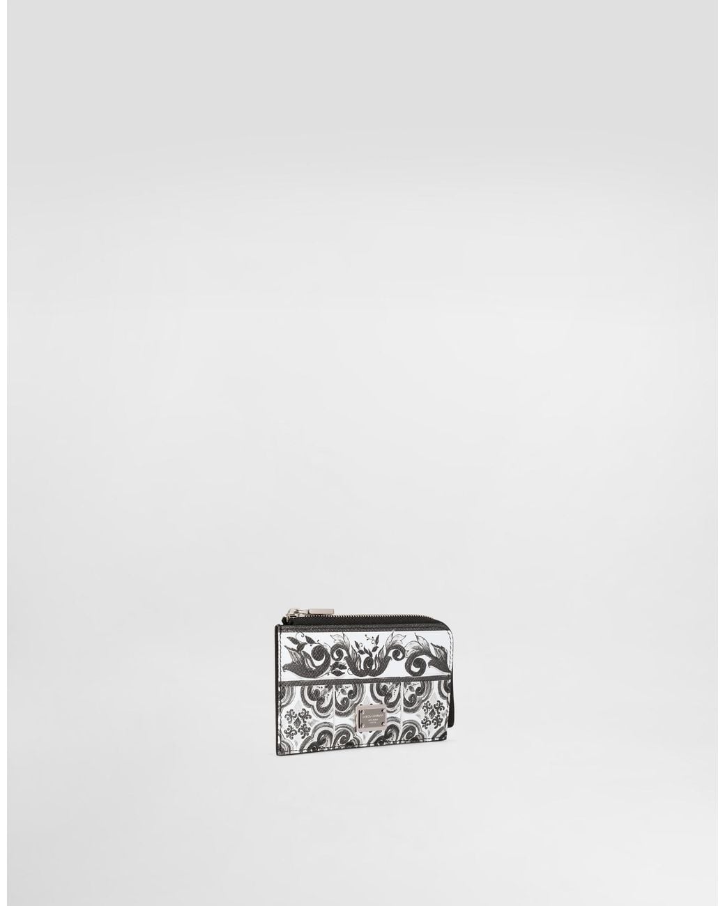 Dolce & Gabbana White Majolica-Print Calfskin Card Holder for men