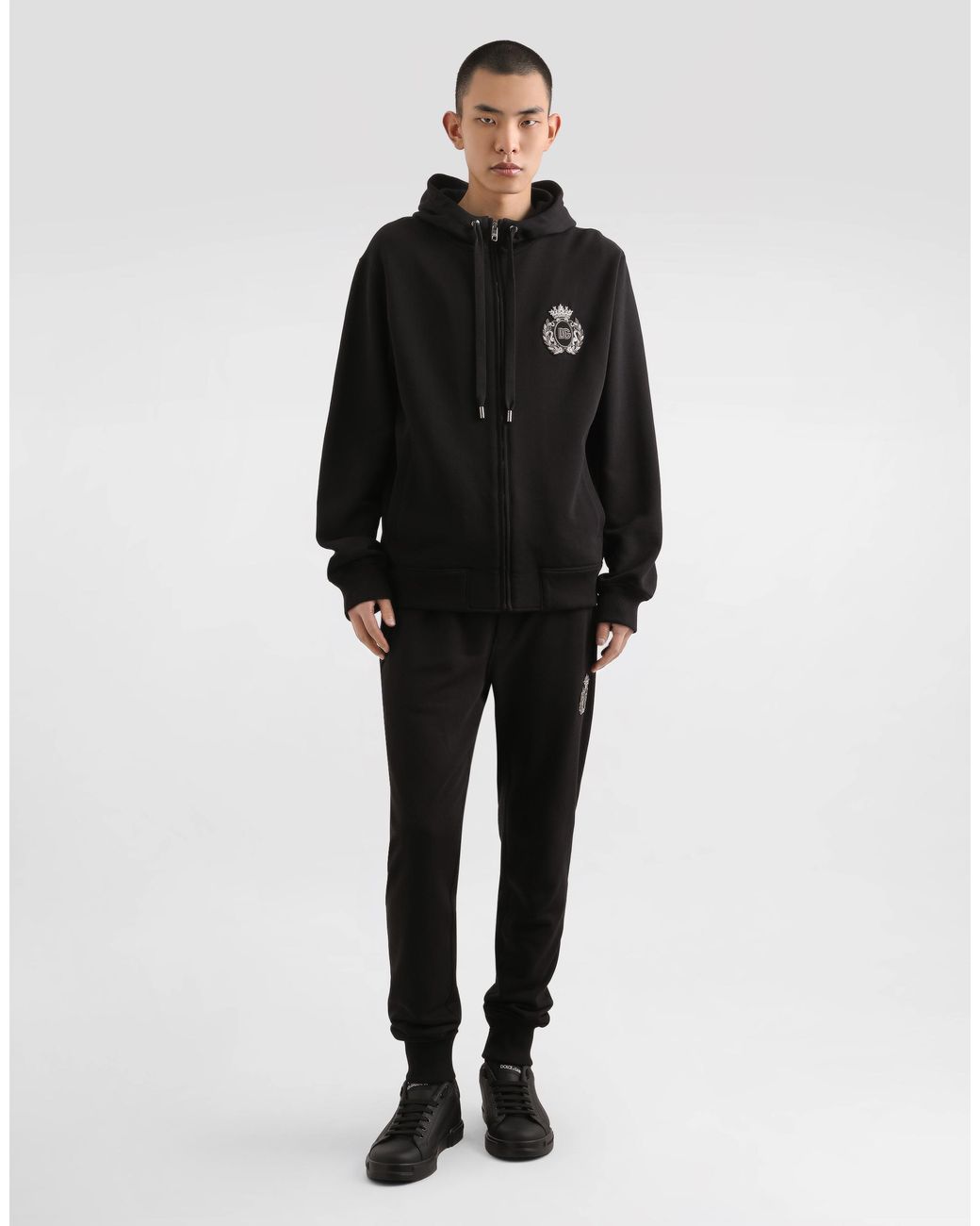 Dolce & Gabbana Black Jersey Trousers With Heraldic Patch for men