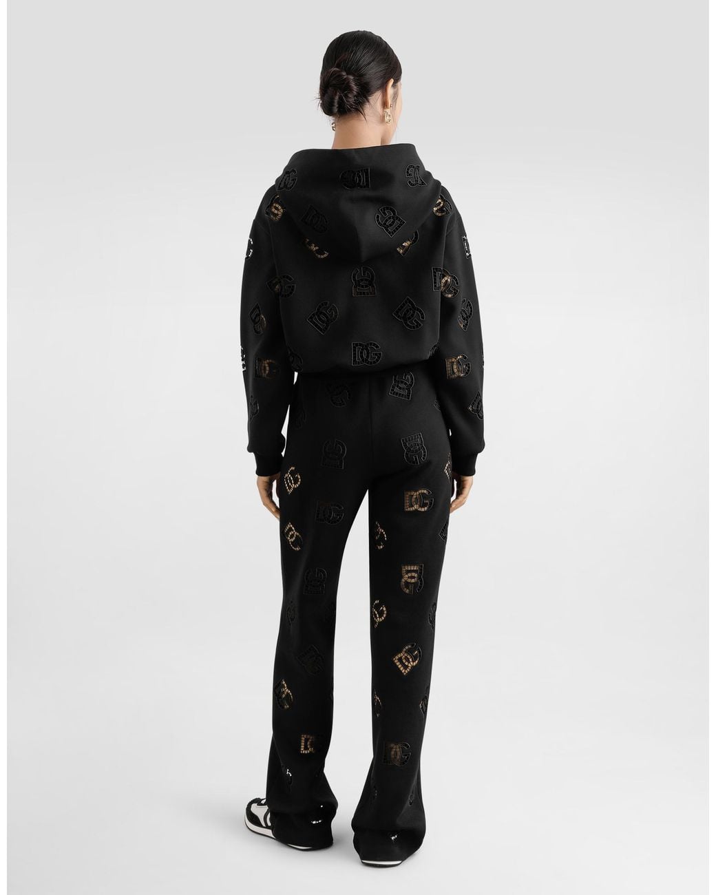Dolce & Gabbana Black Sweatshirt Aus Jersey Mit Cut-Out-Stickerei Dg-Logo