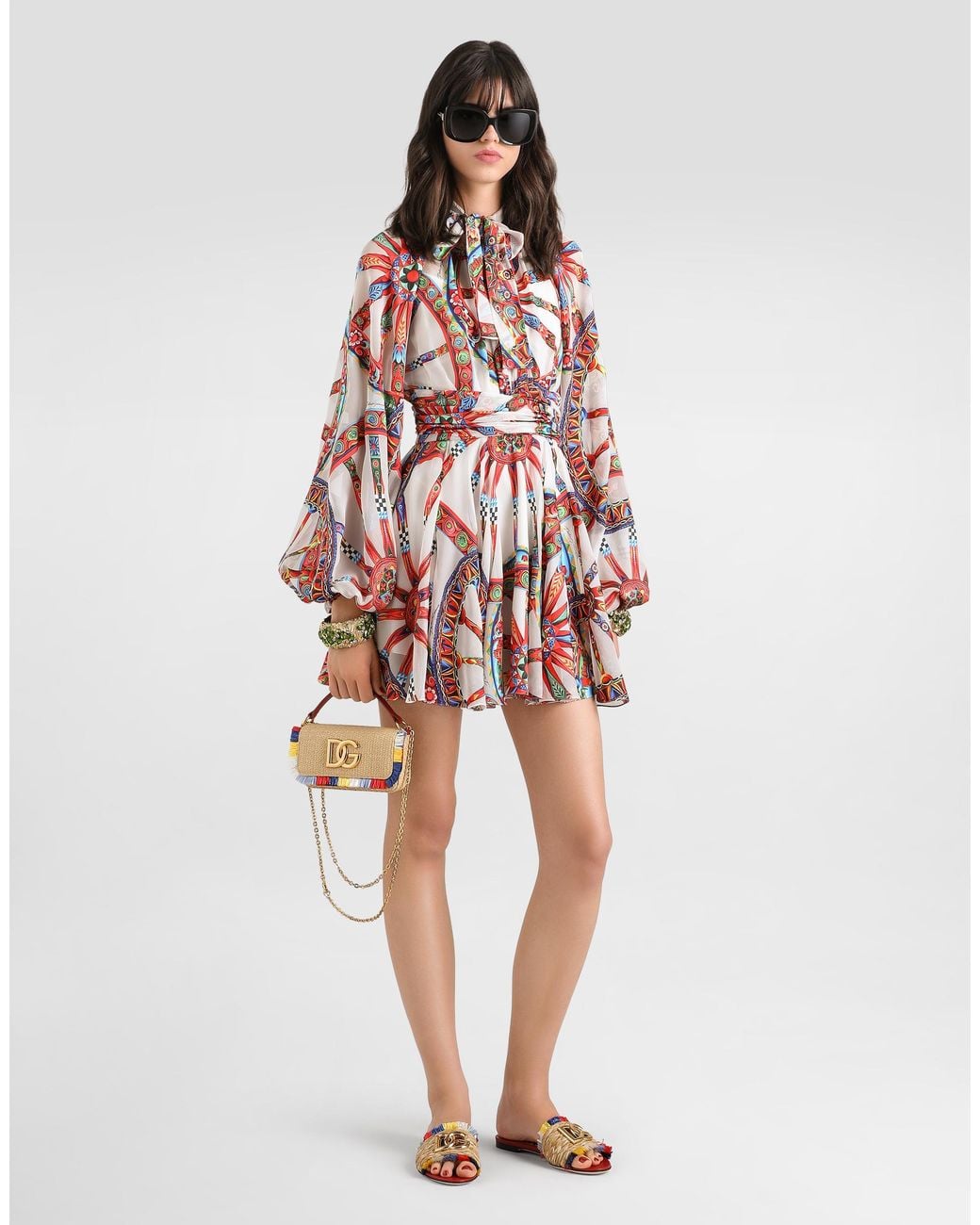 Dolce & Gabbana White Carretto-Print Devor� Twill Dress�
