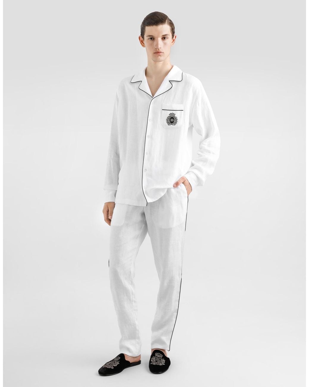 Dolce & Gabbana White Linen Vanity Shirt With Heraldic Emblem for men
