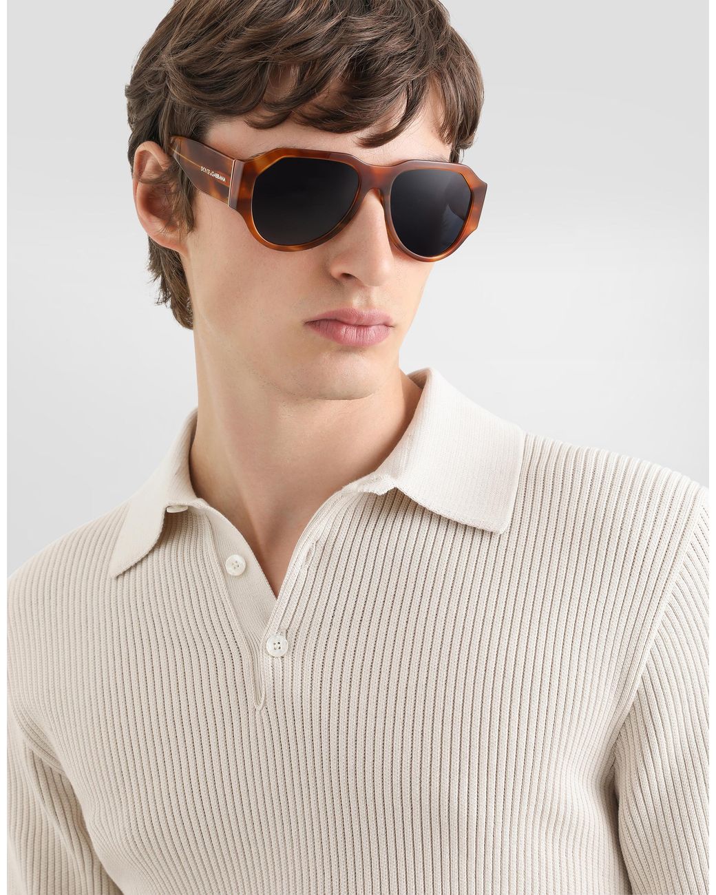 Dolce & Gabbana Natural Micro-Rib Cotton Polo Shirt for men