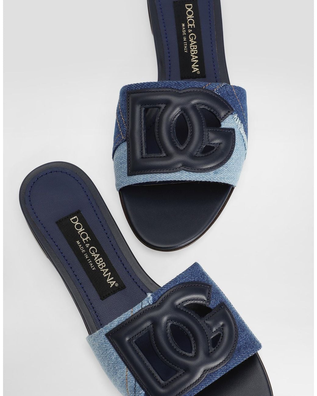 Dolce & Gabbana Blue Logo-appliqué Patchwork Denim Flats