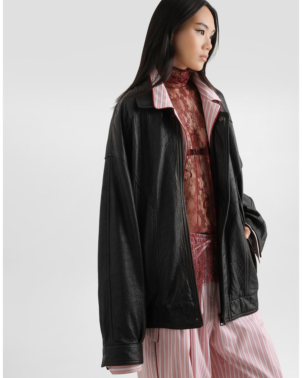Dolce & Gabbana Black Single-Breasted Leather Jacket
