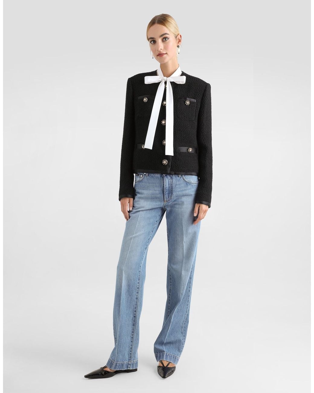 Dolce & Gabbana White Chiffon Pussy-Bow Shirt