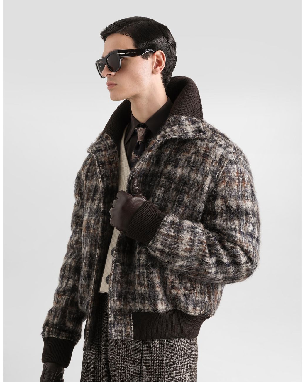 Dolce & Gabbana Gray Mohair Blend Check Bomber Jacket for men