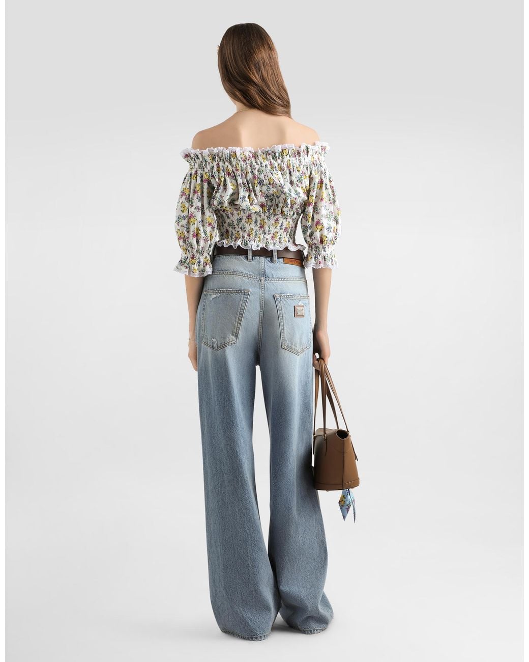 Dolce & Gabbana White Small Floral-Print Poplin Top