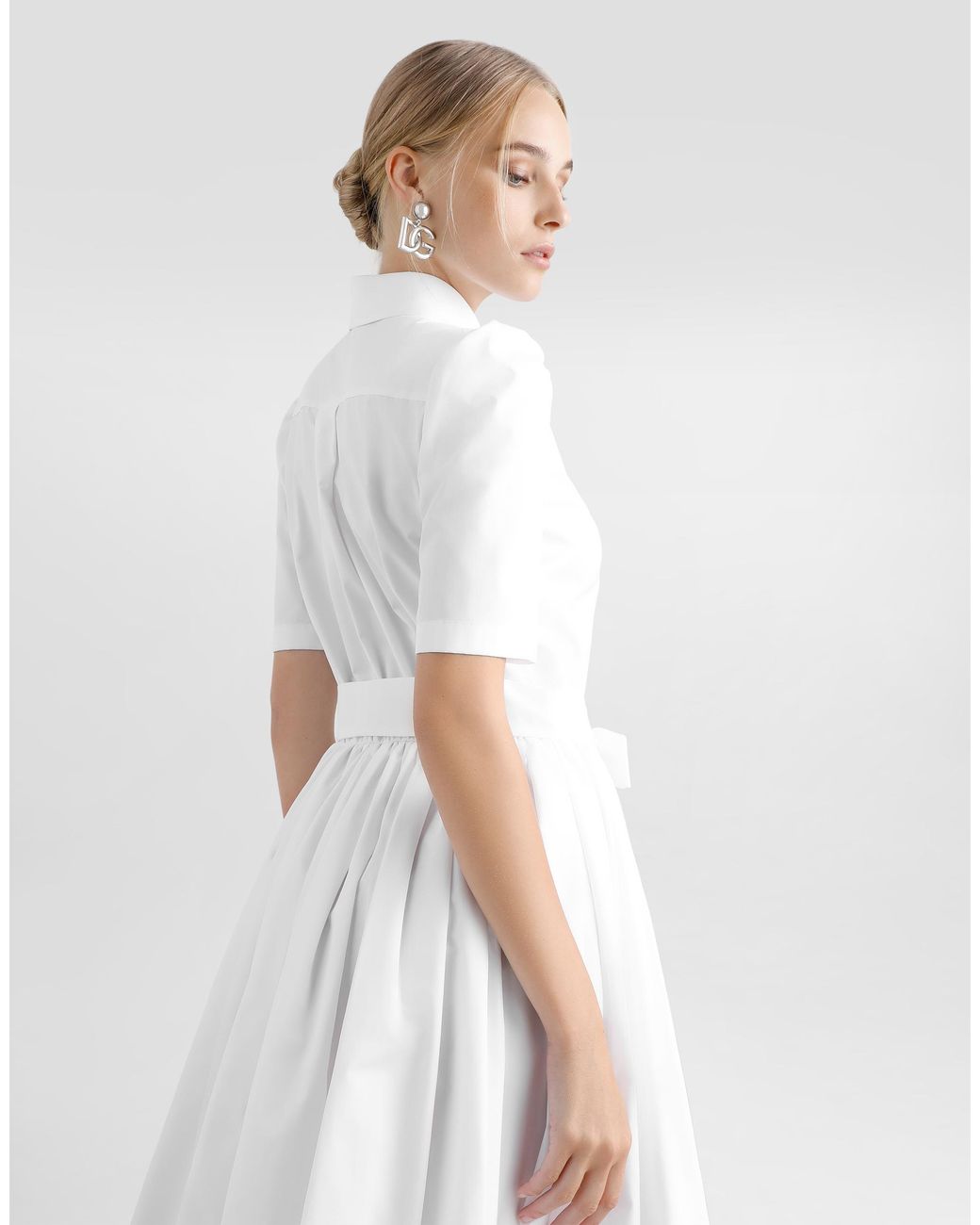 Dolce & Gabbana White Cotton Calf-Length Shirt Dress
