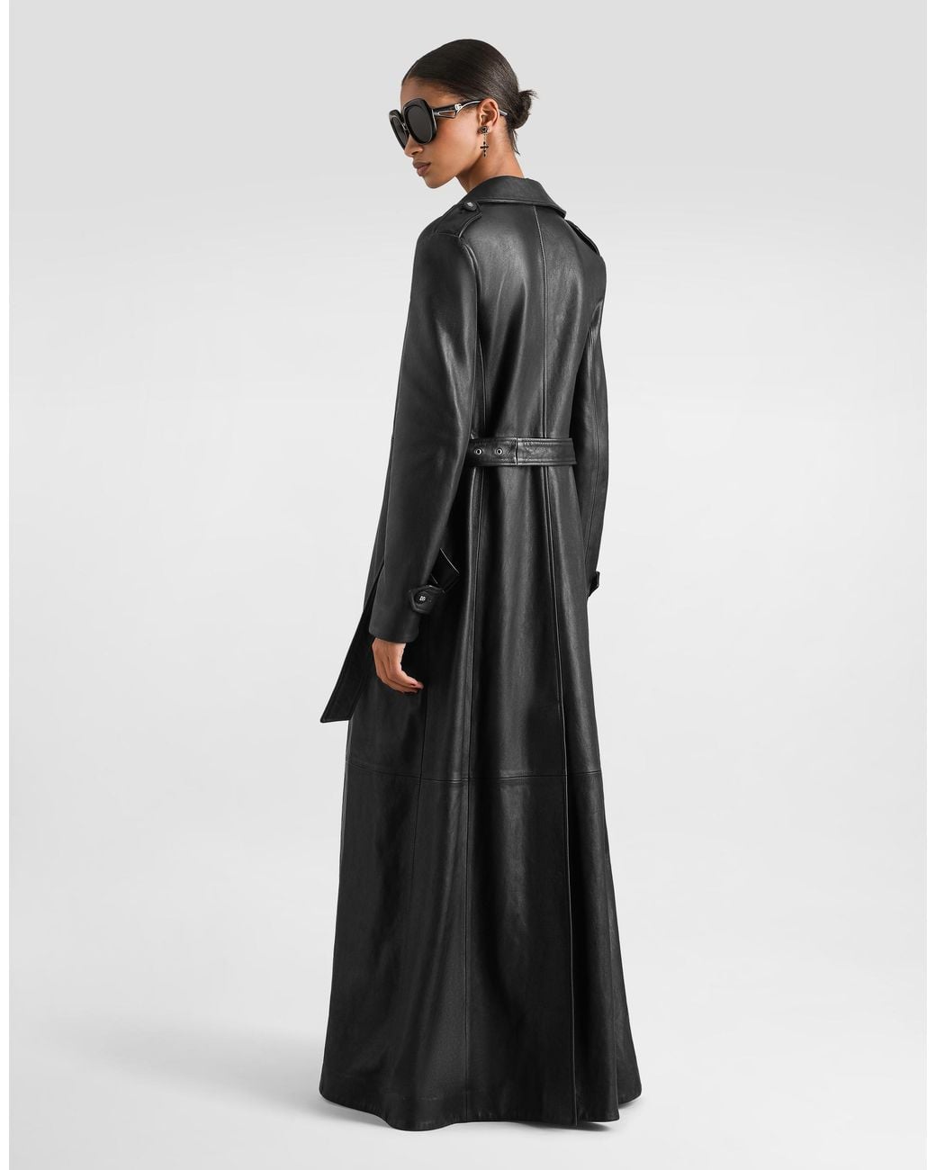 Dolce & Gabbana Black Single-Breasted Leather Coat