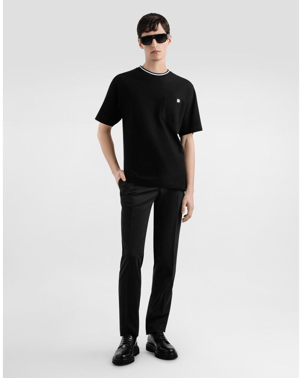 Dolce & Gabbana Black Cotton Piqué T-Shirt for men